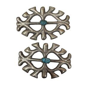 Vtg Pair Navajo Sandcast Sterling Silver Unfinished Belt Buckle Brooch Turquoise
